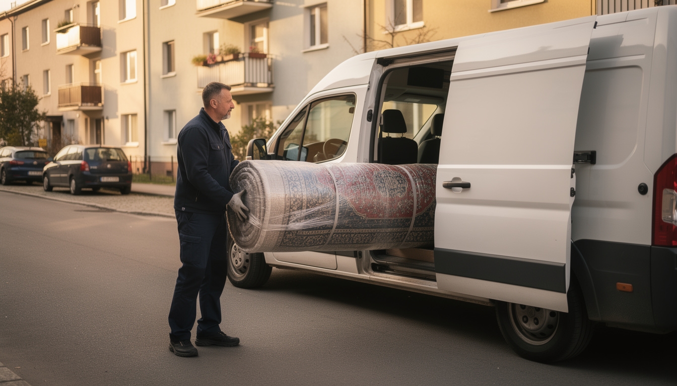 Transport dywanu orientalnego zrolowanego i zabezpieczonego do przewozu